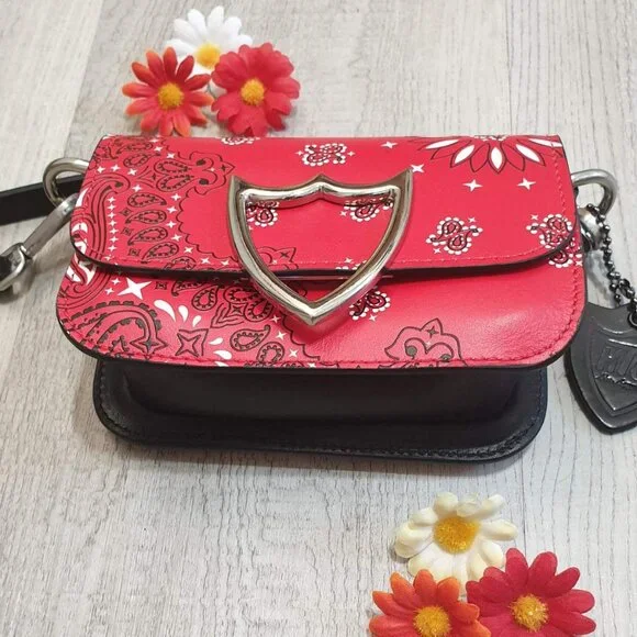 Italian HTC L.A Leather Handbag Paisley Red Black Small Casual Formal Purse Gift - Picture 10 of 10